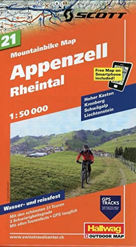 Mountainbike-Karte 21 Ostschweiz Appenzell (Rheintal) 1 : 50 000: Hoher Kasten, Kronberg, Schwägalp, Liechtenstein, Mit den schönsten 31 Touren, 5 ... (Hallwag Mountainbike-Karten, Band 21)